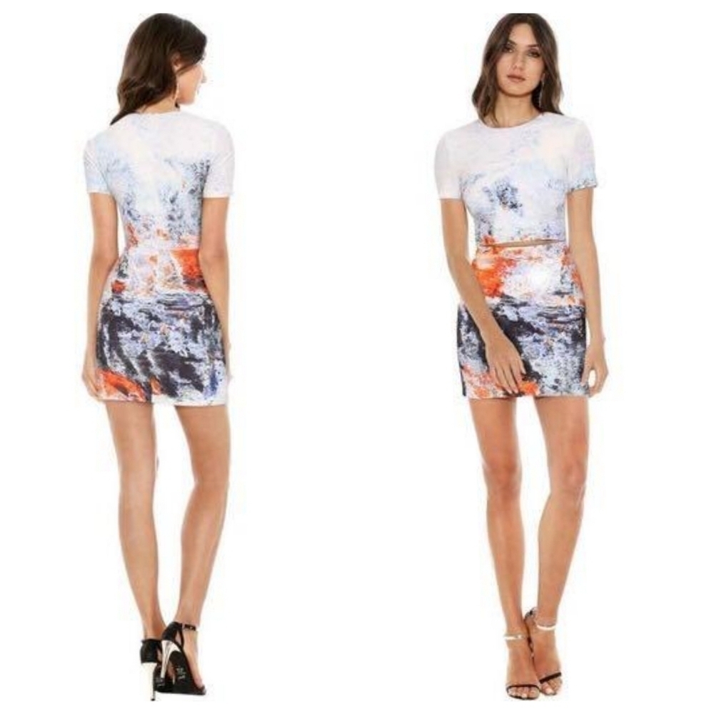 BEC & BRIDGE Womens Sz 6 Fire & Ice Abstract Cutout Mini Sheath Dress Cocktail